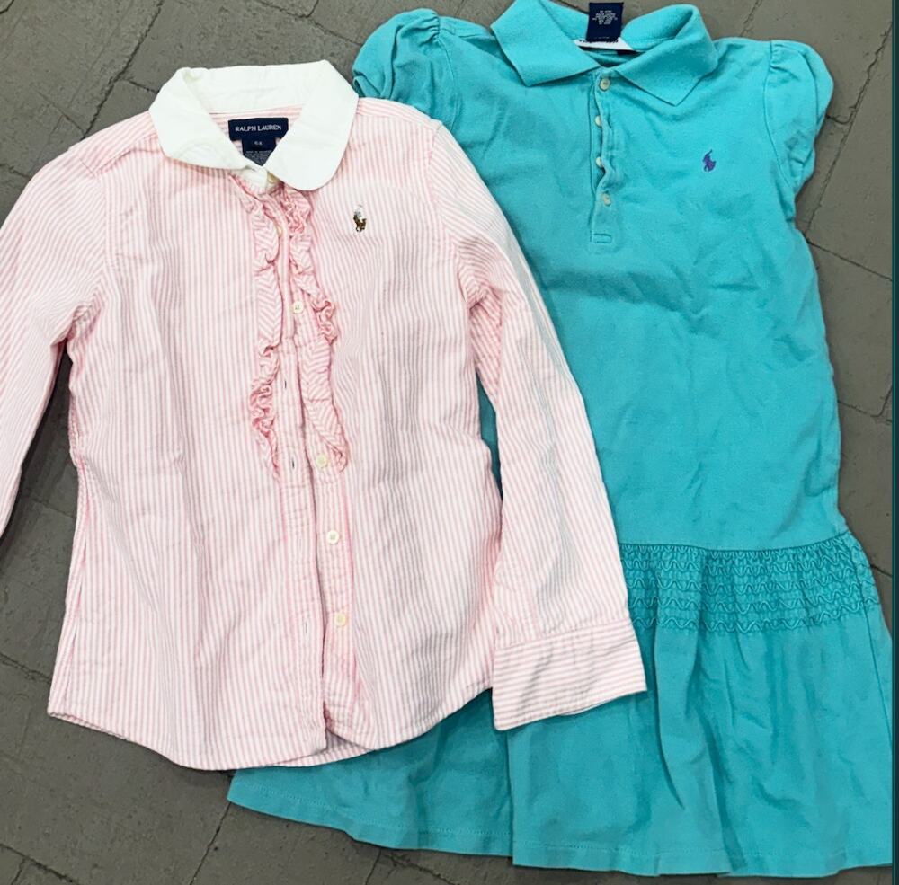 Ralph Lauren Girls 6X Lot Shirt Polo Dress Pink Stripe Turquoise 2 Pc